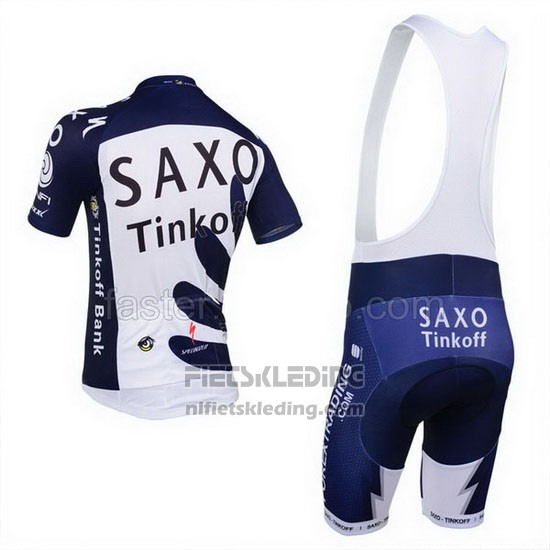2013 Fietskleding Tinkoff Saxo Bank Blauw en Wit Korte Mouwen en Koersbroek